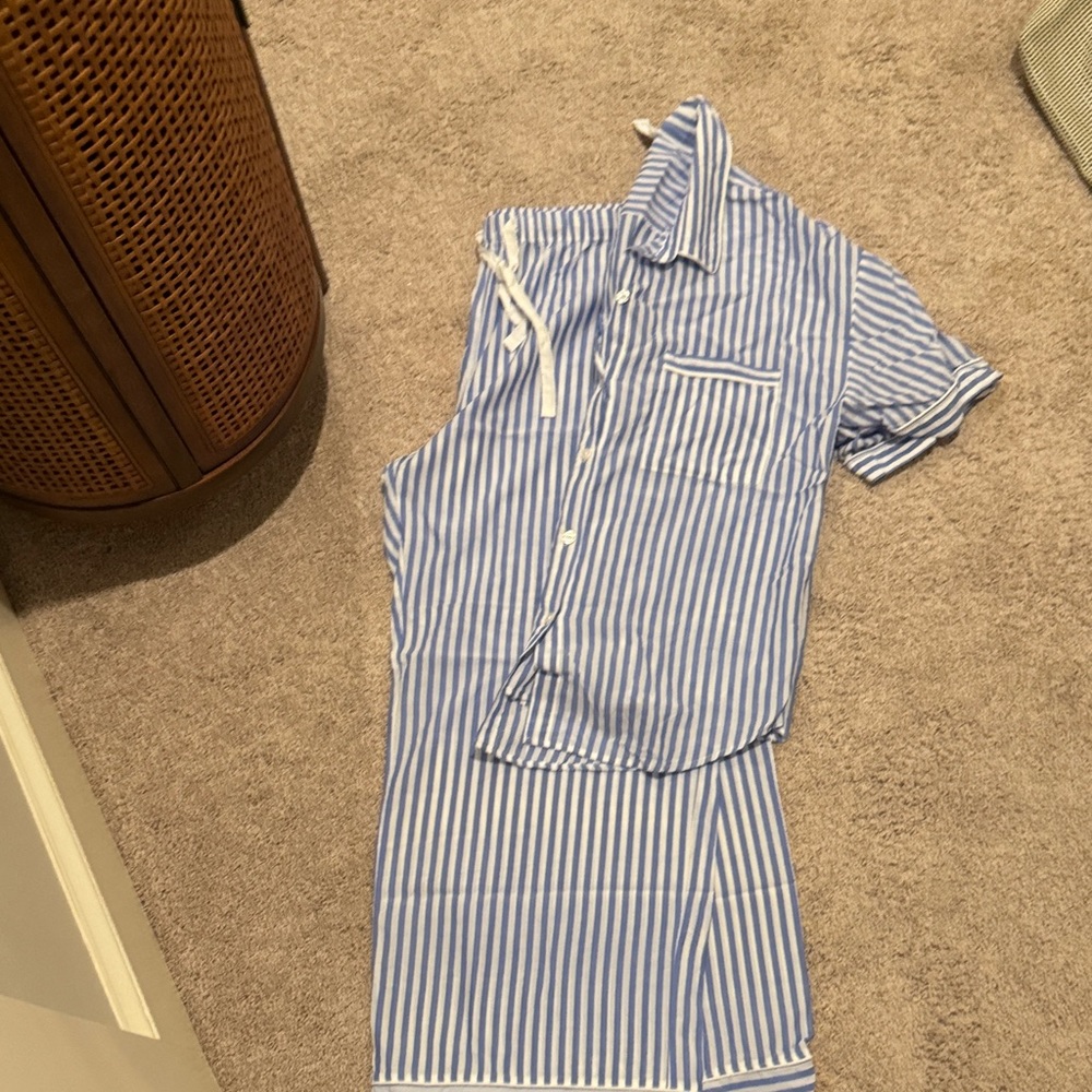 Stars Above Blue and White Striped Pajama Set